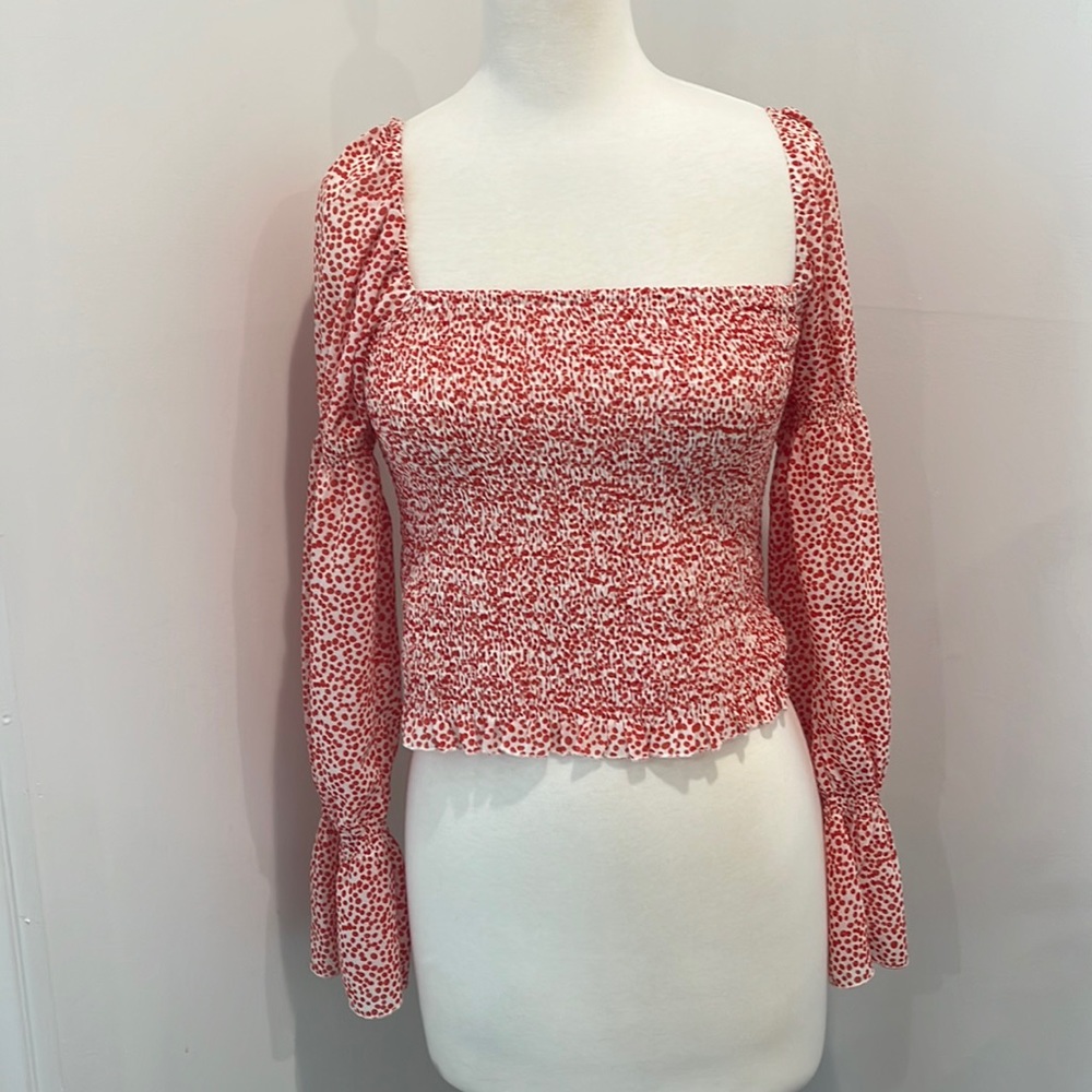Lucy Paris smocked peasant top with ruffle sleeves
